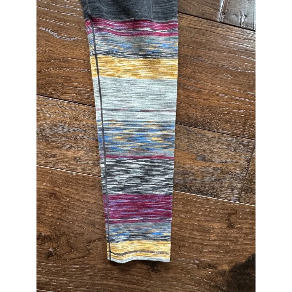 Prana Womens High Waisted Space Dye Striped Leggings Charcoal Grey Multi Small
